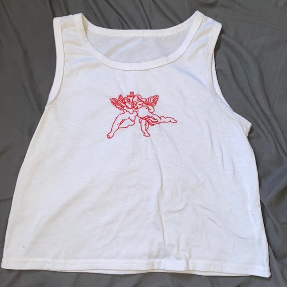 White tank top with angels, size small - Picture 1 of 2